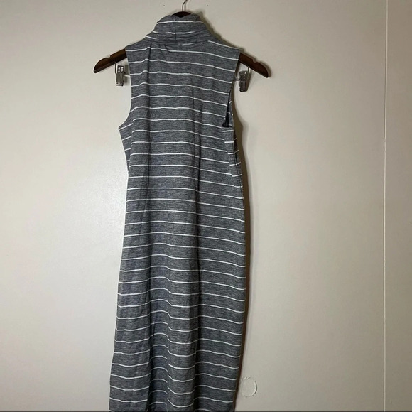 Turtleneck Dress Striped Midi Long Sweater Jersey Gray Sleeveless Womens Size XS - Picture 7 of 9